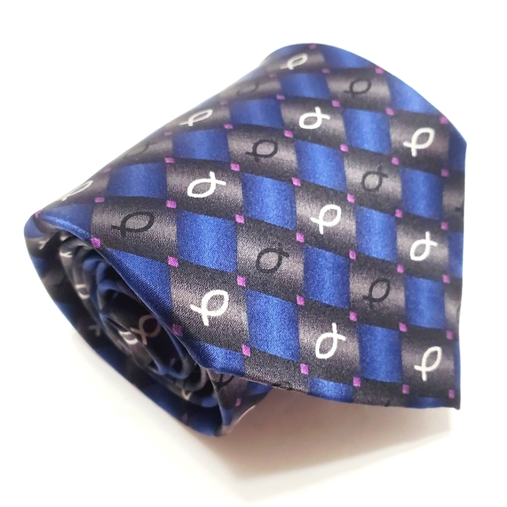 Inspirations Necktie Blue Geometric Pattern Men's Silk Tie 55x3.75" Christian